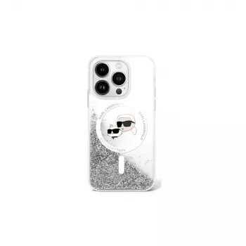 Coque MagSafe Karl Lagerfeld Liquid Glitter Karl & Choupette Head pour iPhone 16 (transparente)