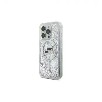 Coque MagSafe Karl Lagerfeld Liquid Glitter Karl & Choupette Head pour Apple iPhone 16 Pro