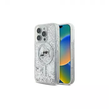 Coque MagSafe Karl Lagerfeld Liquid Glitter Karl & Choupette Head pour iPhone 16 Pro Max (transparente)