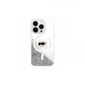 Coque MagSafe Karl Lagerfeld Liquid Glitter Karl Head pour iPhone 16 Pro transparente