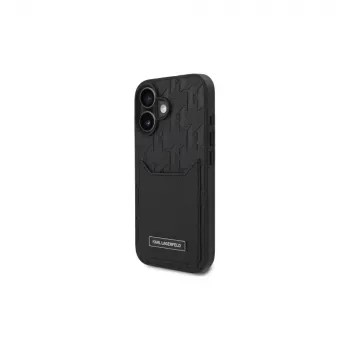 Coque rigide Karl Lagerfeld pour iPhone 16 6,1 inch avec porte-cartes Monogram noire
