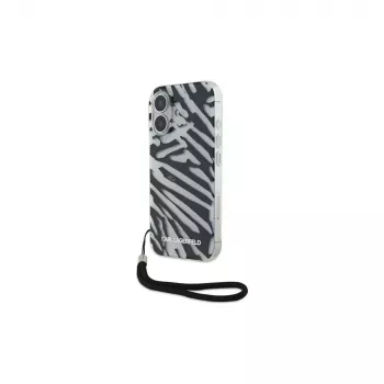 Coque arrière Karl Lagerfeld IML motif zèbre et cordon pour Apple iPhone 16 - Noir