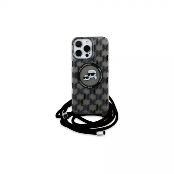 Coque rigide Karl Lagerfeld KLHMP16XHCKCKLCK iPhone 16 Pro Max 6,9 pouces noire IML bandoulière Monogram Karl & Choupette Head MagSafe