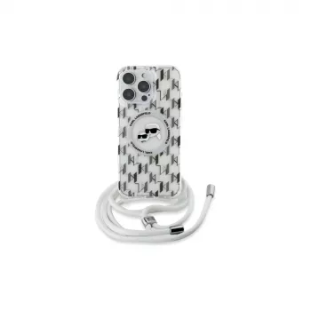 Coque rigide transparente Karl Lagerfeld KLHMP16LHCKCKLCT iPhone 16 Pro 6,3 pouces IML bandoulière Monogram Karl & Choupette Head MagSafe