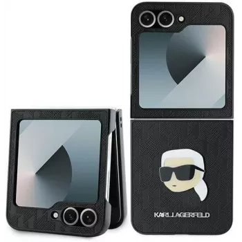 Karl Lagerfeld KLHCZF6PGKSKIHK coque rigide Saffiano Monogram pour Samsung Galaxy Z Flip 6 / Z Flip 7 FE, noire