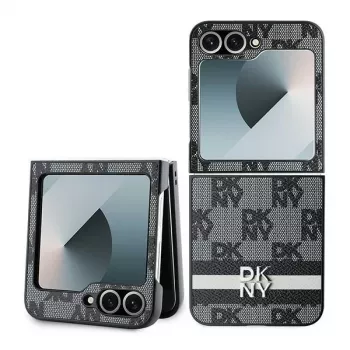 DKNY DKHCZF6PCPTSSK coque rigide de protection pour Samsung Galaxy Z Flip6 F741 / Z Flip7 FE, motif à carreaux noir avec rayures imprimées