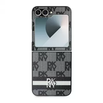 DKNY DKHCZF6PCPTSSK coque rigide de protection pour Samsung Galaxy Z Flip6 F741 / Z Flip7 FE, motif à carreaux noir avec rayures imprimées