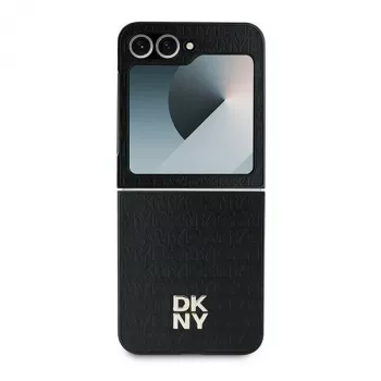 DKNY DKHCZF6PSHRPSK coque de protection pour Samsung Galaxy Z Flip6 / Z Flip7 FE - noir Repeat Pattern Stack Logo