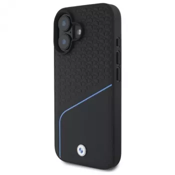 Coque rigide MagSafe BMW Sign Leather Textured And Line pour Apple iPhone 16 6,1 pouces - noire