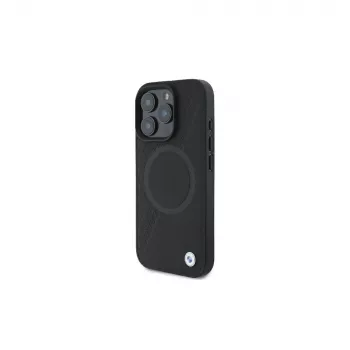 Coque rigide BMW BMHMP16L23RTPK iPhone 16 Pro 6,3 noire Sign Leather Half Textured And Circle MagSafe