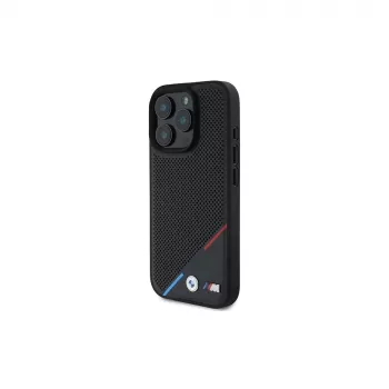 BMW coque rigide M Perforated Tricolor Line pour iPhone 16 Pro 6,3 pouces - noire MagSafe