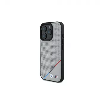 BMW coque rigide M Perforated Tricolor Line pour Apple iPhone 16 Pro 6,3 pouces grise MagSafe