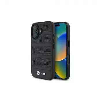 Coque rigide BMW M Collection Perforated and Stitched Line pour iPhone 16 6,1 pouces - noire