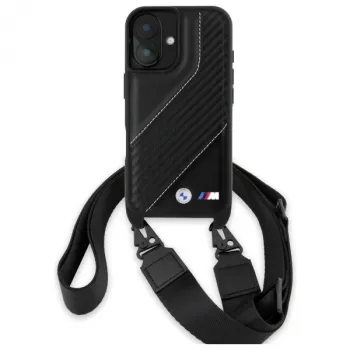 Coque rigide BMW BMHCP16M23PSCCK pour iPhone 16 Plus 6,7 inch M Edition Carbon Stripe & Strap noire