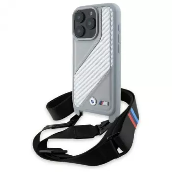 Coque rigide BMW M Edition Carbon Stripe & Strap pour iPhone 16 Pro Max 6,9 inch grise