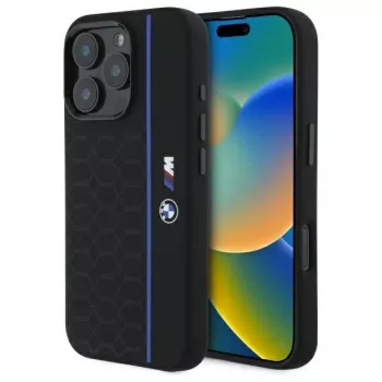 Coque rigide en silicone BMW BMHMP16X23SHEB Hexagon Blue Line MagSafe pour iPhone 16 Pro Max 6,9 noire