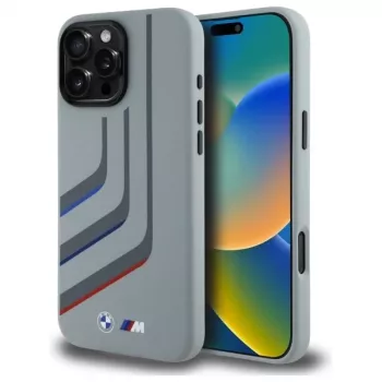 Coque rigide silicone BMW Turning Lines pour Apple iPhone 16 Pro Max 6,9 inch grise MagSafe