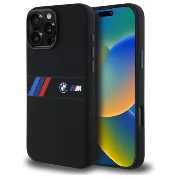 Coque rigide silicone BMW M Collection avec bande centrale MagSafe pour Apple iPhone 16 Pro Max 6,9 inch noire
