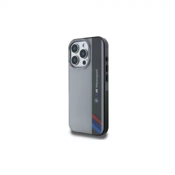 Coque rigide BMW Motorsport pour Apple iPhone 16 Pro 6,3 inch grise IML Vertical Stripe