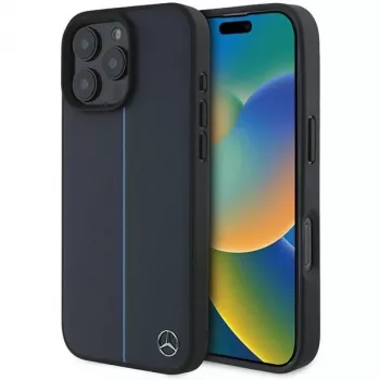Coque rigide Mercedes-Benz MEHMP16X23RURBV pour iPhone 16 Pro Max 6,9 pouces Navy MB Blue Line Leather MagSafe