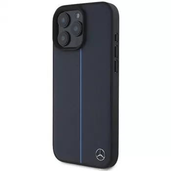 Coque rigide Mercedes-Benz MEHMP16X23RURBV pour iPhone 16 Pro Max 6,9 pouces Navy MB Blue Line Leather MagSafe