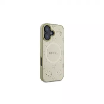 Coque MagSafe Guess Saffiano Peony Classic Logo pour iPhone 16 (dorée)