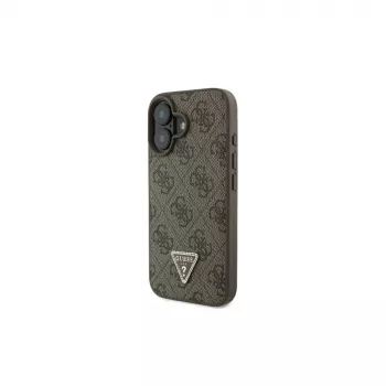Coque rigide Guess GUHCP16SP4TDSCPW pour iPhone 16 6,1 inch cuir logo métal strass bandoulière marron