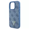 Coque rigide cuir Guess GUHCP16LP4TDSCPB pour iPhone 16 Pro 6,3 inch bleue avec logo métal, strass et bandoulière