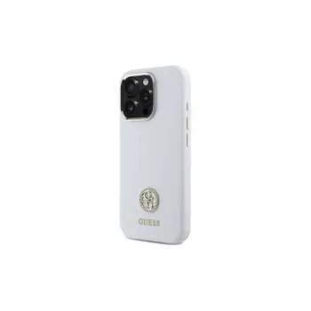 Coque rigide silicone Guess GUHCP16LM4DGPH pour iPhone 16 Pro 6,3 inch blanche avec logo strass 4G