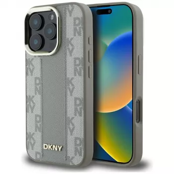 DKNY Checkered Pattern Coque MagSafe pour iPhone 16 Pro Max - beige