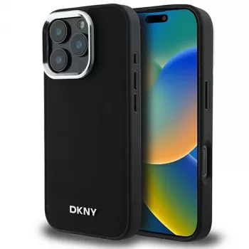 DKNY DKHMP16XPSCMCLK Coque rigide pour Apple iPhone 16 Pro Max 6,9 pouces noire logo argent lisse MagSafe