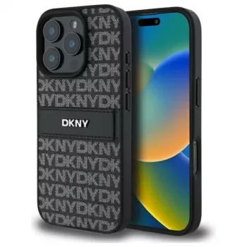 DKNY DKHCP16LPRTHSLK Coque rigide pour Apple iPhone 16 Pro 6,3 pouces noire motif texturé rayure tonale