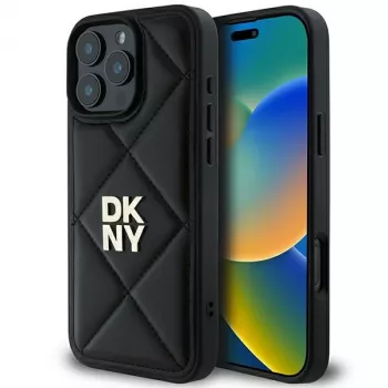 DKNY DKHCP16LPQDSLK Coque matelassée Stack Logo iPhone 16 Pro noire