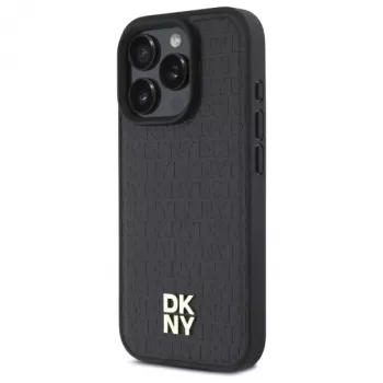 DKNY DKHMP16XPSHRPSK Coque rigide pour Apple iPhone 16 Pro Max 6,9 pouces noire motif répété Stack Logo MagSafe