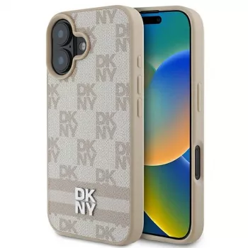 DKNY DKHCP16SPCPTSSP Coque rigide pour Apple iPhone 16 6,1 pouces rose motif à carreaux & rayures imprimées