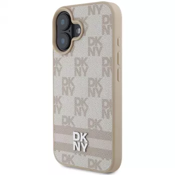 DKNY DKHCP16SPCPTSSP Coque rigide pour Apple iPhone 16 6,1 pouces rose motif à carreaux & rayures imprimées