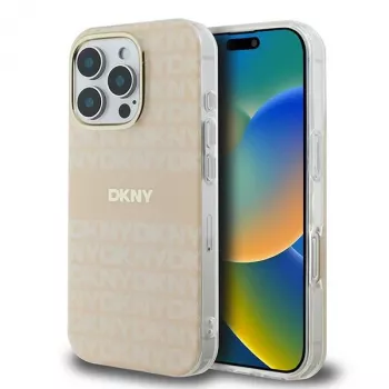DKNY DKHMP16XHRHSEP Coque rigide pour Apple iPhone 16 Pro Max 6,9 pouces rose motif texturé répété avec rayure MagSafe