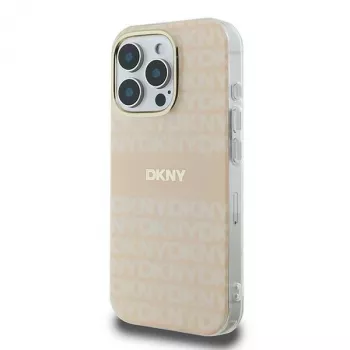 DKNY DKHMP16XHRHSEP Coque rigide pour Apple iPhone 16 Pro Max 6,9 pouces rose motif texturé répété avec rayure MagSafe