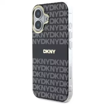 DKNY DKHMP16SHRHSEK Coque rigide pour Apple iPhone 16 6,1 pouces - noire motif texturé répété avec rayure