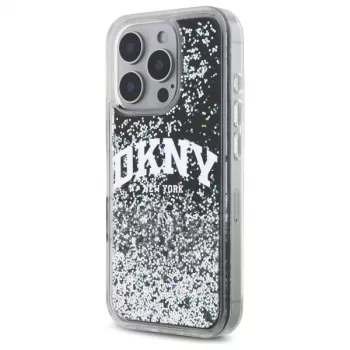 DKNY DKHCP16LLBNAEK Coque rigide iPhone 16 Pro 6,3 pouces noire Liquid Glitter Arch Logo