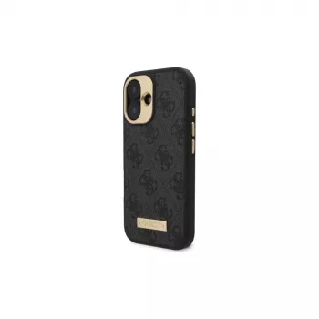 Guess GUHMP16SU4GPRK Coque rigide 4G Logo Plate MagSafe noire pour iPhone 16 6,1 pouces