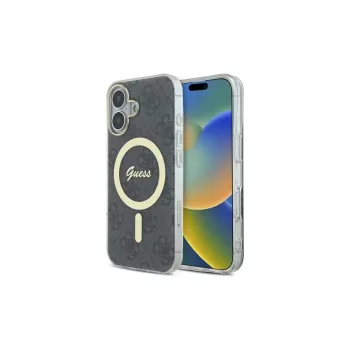 Guess GUHMP16SH4STK Coque rigide noire IML 4G MagSafe pour Apple iPhone 16 6,1 pouces