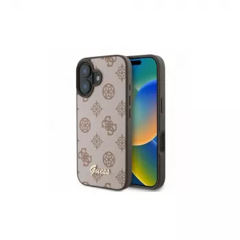 Guess Coque MagSafe Peony Script pour iPhone 16 (marron)