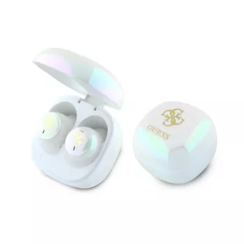 Écouteurs stéréo Bluetooth True Wireless Guess 4G Printed Logo avec boîtier de charge (blancs)