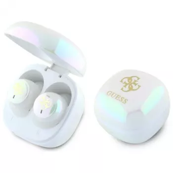 Écouteurs stéréo Bluetooth True Wireless Guess 4G Printed Logo avec boîtier de charge (blancs)