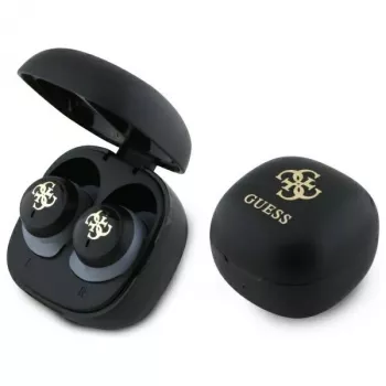 Écouteurs stéréo Bluetooth True Wireless Guess GUTWSJ144ESK avec boîtier de charge, noirs iridescent 4G Printed Logo