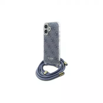 Guess GUHCP16SHC4SEB iPhone 16 6,1 inch coque rigide bleue cordon bandoulière impression 4G