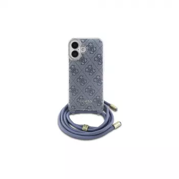 Guess GUHCP16SHC4SEB iPhone 16 6,1 inch coque rigide bleue cordon bandoulière impression 4G