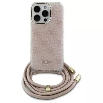 Guess GUHCP16SHC4SEP iPhone 16 6,1 inch coque rigide rose cordon bandoulière impression 4G
