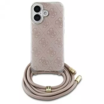 Guess GUHCP16SHC4SEP iPhone 16 6,1 inch coque rigide rose cordon bandoulière impression 4G